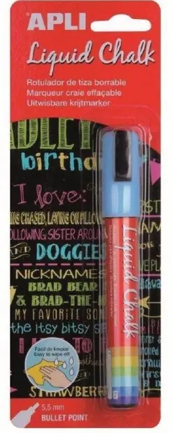 Marker cretă pentru tablă și sticlă APLI - Varf rotund 5.5 mm, 8 gr., albastru
