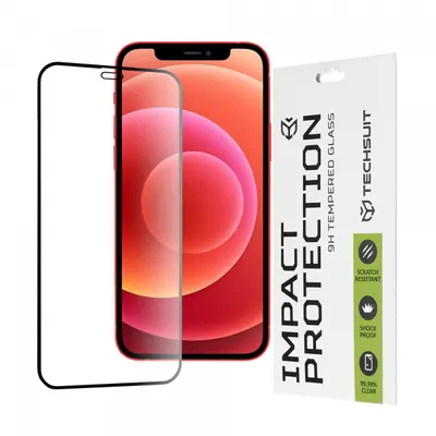 Folie de protectie Ecran Techsuit pentru Apple iPhone 12 mini, Sticla Securizata, Full Glue, 111D, Neagra