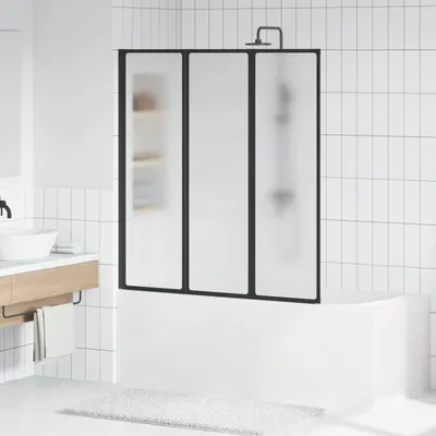 vidaXL Ecran de duș pliabil Negru și Îngheț Total 132 x 2 x 140 cm