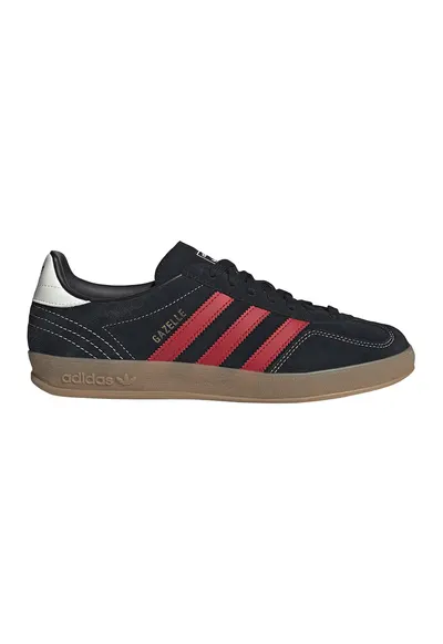 Pantofi sport Gazelle Indoor de piele intoarsa cu benzi logo contrastante - Rosu/Negru/Caramel