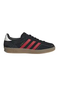 Pantofi sport Gazelle Indoor de piele intoarsa cu benzi logo contrastante - Rosu/Negru/Caramel