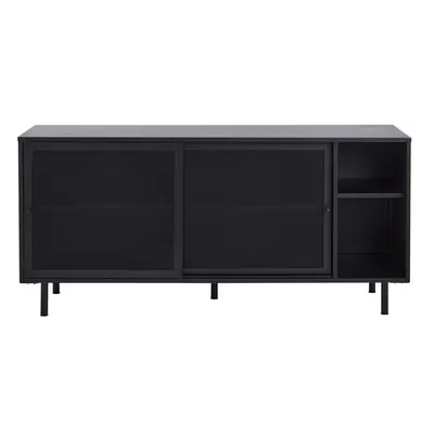 Comodă neagră din metal cu ușă glisantă 160x75x46 cm Veep – Unique Furniture