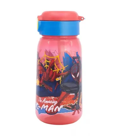 Sticla din plastic cu pai si capac automat 510 ml Spiderman