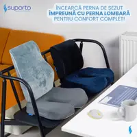 Perna ortopedica pentru sezut Suporto Slim Gri din spuma cu memorie cu suport pentru coccis