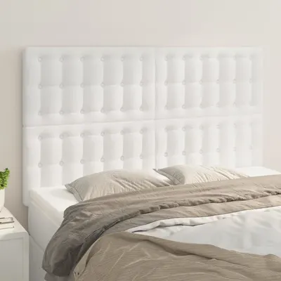 vidaXL Tăblie de pat albă 144x5x118/128 cm piele ecologică