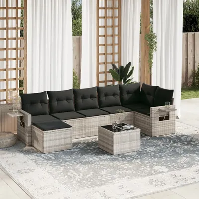 Gossi set mobilier de gradina cu perne, 8 piese gri deschis poliratan