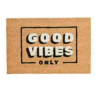 Covor intrare din fibră de cocos 39x59 cm, cu mesaj Good Vibes Only