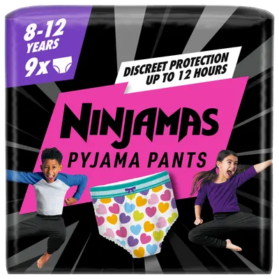 Scutece-chilotel de noapte pentru fetite 8-12 ani 27-43kg, 9 bucati, Ninjamas