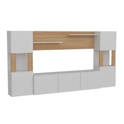 Set Living LORE, comoda TV, 5 usi, alb + tec, 160x31,5x125 cm