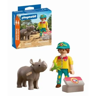 Playmobil - Set 2 figurine ingrijitor cu rinocer