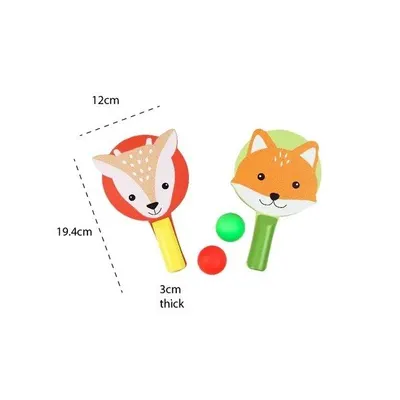 Palete din Lemn Vulpea si Caprioara Orange Tree Toys cu 2 mingii usoare ping-pong, de la 3 ani