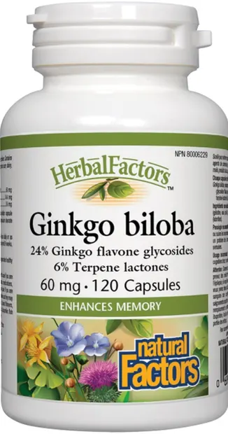 Ginkgo biloba, 60 mg, 120 capsule, Natural Factors
