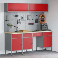 vidaXL Set de dulapuri de lucru cu sertar cu depozitare 10 buc. Roșu