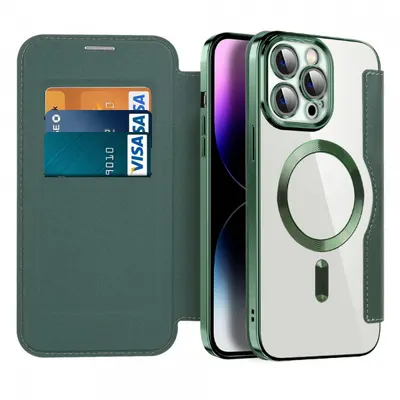 Husa MagSafe pentru Apple iPhone 14 Pro Max, Techsuit, SmartMag Book, Verde