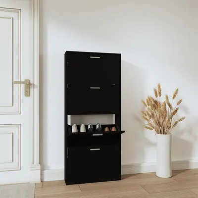 Gossi pantofar, negru, 59x17x150 cm, lemn compozit