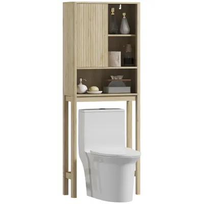 HOMCOM Mobilier de depozitare deasupra toaletei cu ușă culisantă, compartimente și raft reglabil, alb | Aosom Romania