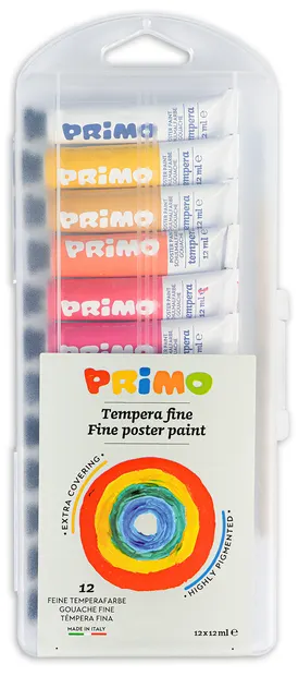 Tempera Primo - 12 culoeri x 12 ml, in tuburi de aluminiu