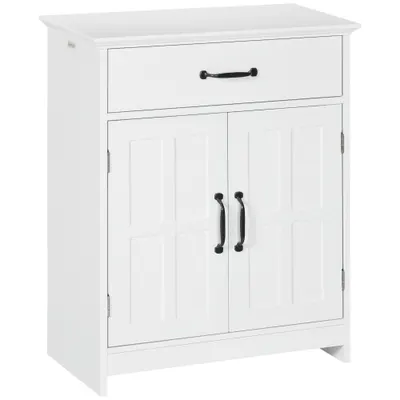 kleankin Mobilier baie, dulap baie pe picior cu două uși, sertar și raft reglabil, 60x30x75 cm, alb | Aosom Romania