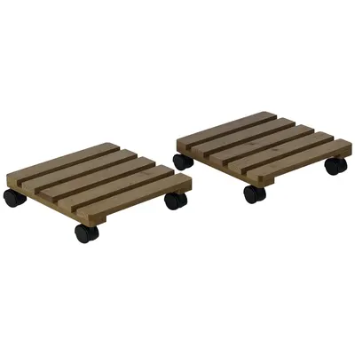 Outsunny Lot de 2 suporturi pentru plante pătrate, purtător de plante cu roți, suport pentru ghivece, pentru interior și exterior | Aosom Romania
