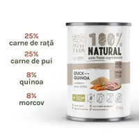 Fresh Farm Coarse pate, cu rata, quinoa, morcov si amestec de ierburi, hrana umeda pentru caini, fara cereale, 400 gr