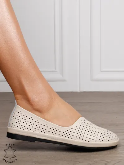 BALERINI dama din Piele naturala PERFORATA SLIP-ON CRL1358 BEJ