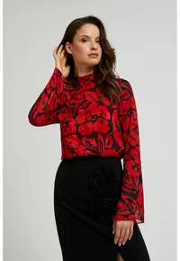 Camasa neagra cu model floral si maneci largi - Negru