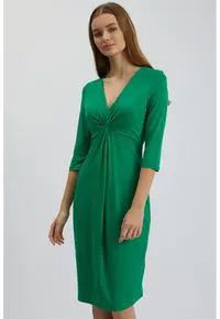 Rochie cu decolteu in V si maneci medii - Verde