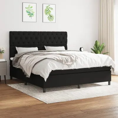 Gossi pat box spring cu saltea, negru, 160x200 cm, textil