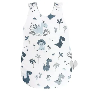 Sac de dormit, MimiNu, Pentru bebelusi, De iarna, Din bumbac certificat Oeko Tex Standard 100, Cu fermoar lateral, Cu capse pe umar, 70 cm, 0 - 6 luni, 2.5 Tog, Dino Granat