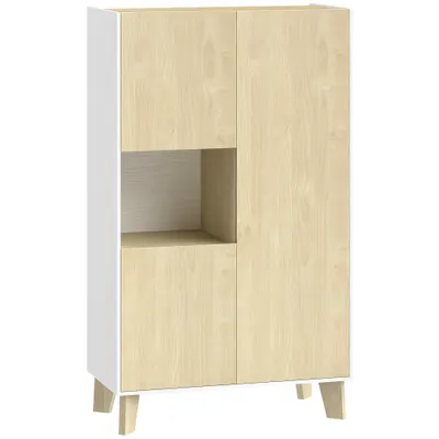 HOMCOM Servantă de Bucătărie, Mobilier de Bucătărie cu 6 Compartimente cu Uși Soft Close pentru Living, Sufragerie, Alb și Lemn | Aosom Romania