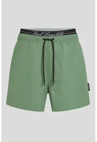Pantaloni scurti de baie cu snur de ajustare in talie - Verde