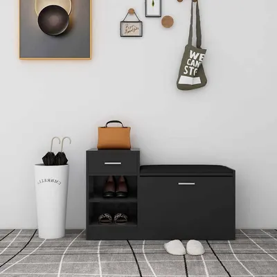 vidaXL Bancă pantofar negru extralucios, 94,5x31x57 cm, lemn prelucrat