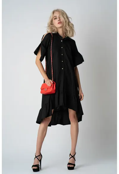 Rochie camasa asimetrica - Negru