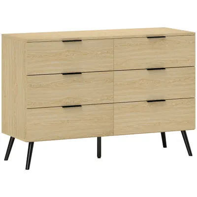 HOMCOM Comodă cu 6 Sertare, Unitate de Depozitare pentru Dormitor, Living, 110x40x75 cm, Lemn Natural | Aosom Romania