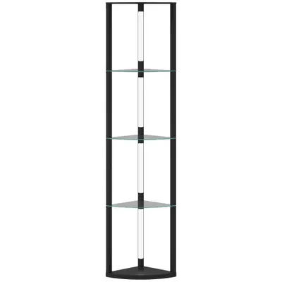 HOMCOM Lampă de podea cu 5 rafturi și lumină LED, 3 niveluri de luminozitate și întrerupător cu pedale, Negru | Aosom Romania