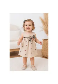 Set fetite 2 piese rochita si bloomer crem cu imprimeu floral si funda