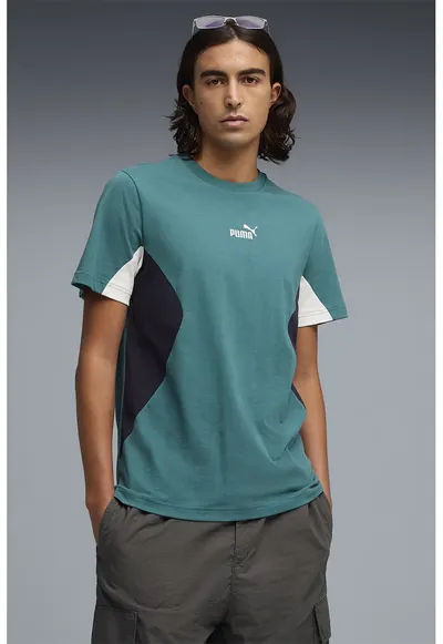 Tricou cu logo ESS BLOCK - Alb/Verde persan/Bleumarin
