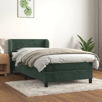 Gossi pat box spring cu saltea, verde inchis, 80x200 cm, catifea