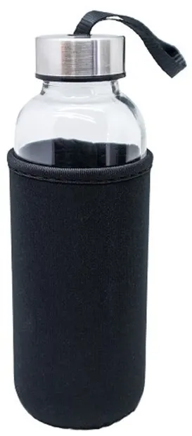 Sticlă din sticlă Nerthus - Neagră, protecție din neopren, 400 ml