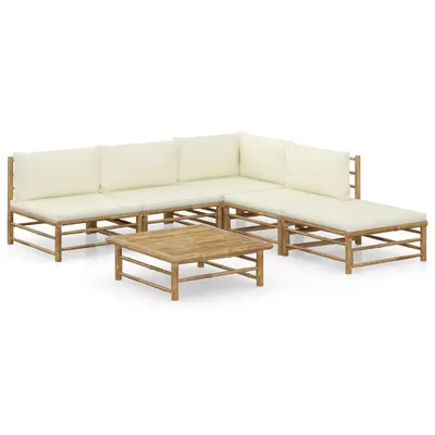 Gossi set mobilier de gradina cu perne alb crem, 6 piese, bambus
