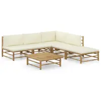 Gossi set mobilier de gradina cu perne alb crem, 6 piese, bambus