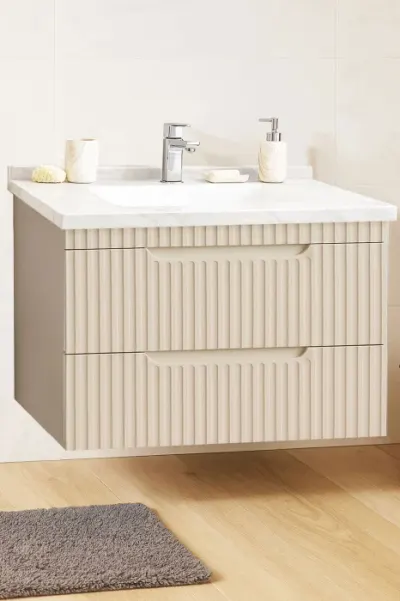 Set Baza front MDF si Lavoar seria 833, suspendata, cu sertare, montat, 80 cm, crem