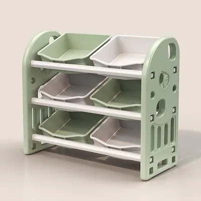 Organizator pentru jucarii Nichiduta Garden Butterfly Green, cu 3 nivele si 6 cutii depozitare, margini rotunjite, 77x66x32 cm