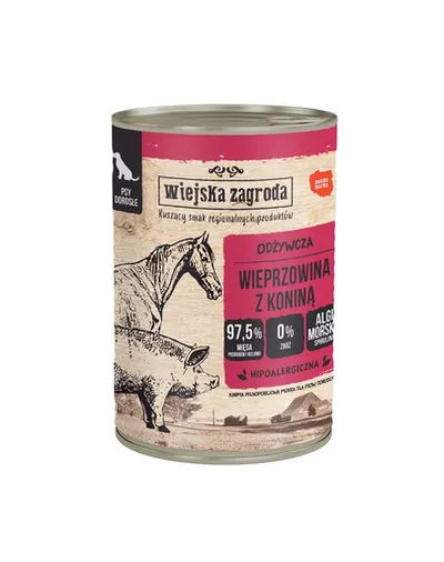 WIEJSKA ZAGRODA Carne de porc cu carne de cal, hrană umedă pentru câini 6x400 g