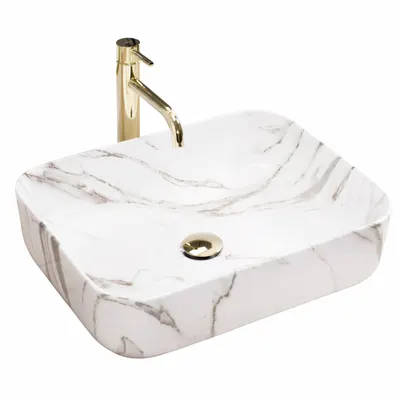 Lavoar cu montare pe blat 51x39 cm, imitatie piatra, finisaj lucios, Rea Demi