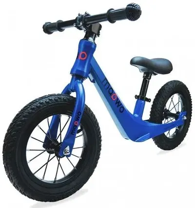 Bicicleta fara pedale pentru copii Maawo, roti de 12 inch, cu anvelope pneumatice, spite, cadru din aliaj de magneziu, design ergonomic, Saua reglabila, sarcina maxima 30 kg, Blue Elegans