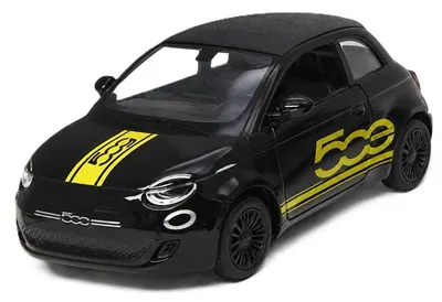 Mașină metalică Kinsmart Livery Edition - Fiat 500e, 1:28, neagră