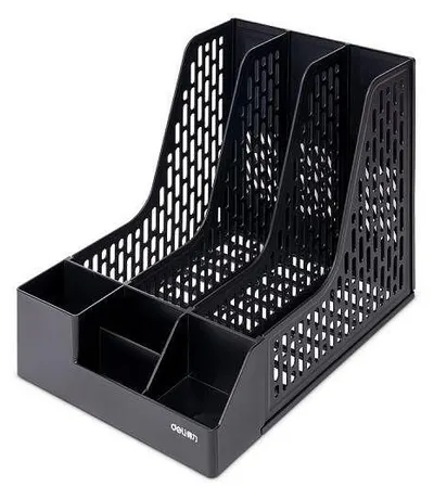 Suport vertical cu organizator Deli - 3 compartimente, negru