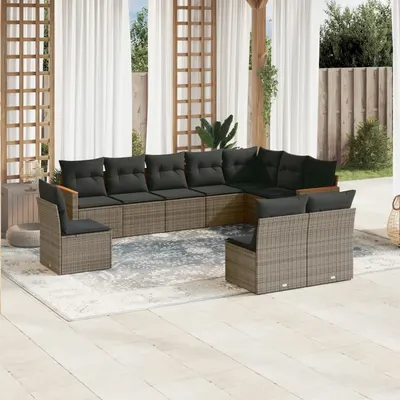 Gossi set mobilier de gradina cu perne, 10 piese, gri, poliratan