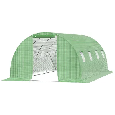 Outsunny Seră de Grădină Tunnel 18 m² dim. 6L x 3l x 2H m - 8 ferestre, Ușă cu Fermoar Rulabil - Structură Tubulară Oțel Galvanizat, Folie PE de Înaltă Densitate Verde | Aosom Romania